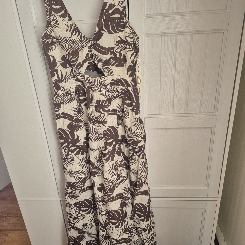 VENUS Cream Maxi Dress with Brown Tropical Print